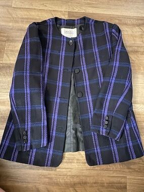 Karen Scott Black Jacket with Purple Plaid Accents